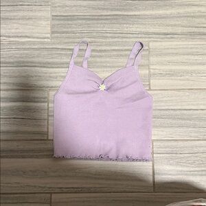 Lilac Ribbed Crop Top with Daisy Accent
